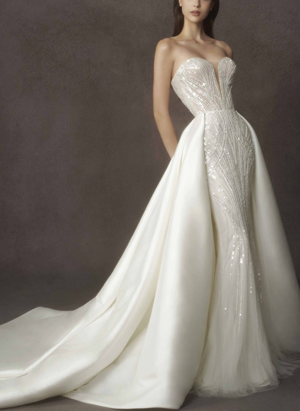 Sheath/Column Sweetheart Sleeveless Satin/Sequined Wedding Dresses