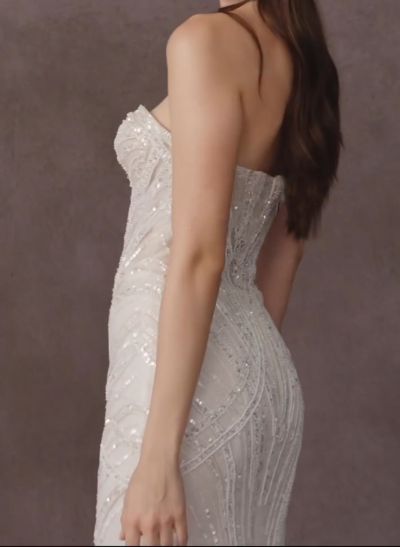 Sheath/Column Sweetheart Sleeveless Satin/Sequined Wedding Dresses