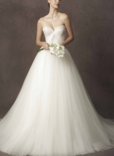 A-Line Sweetheart Sleeveless Floor-Length Tulle Wedding Dresses