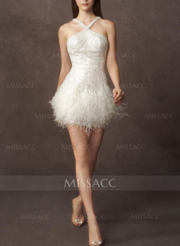 Sheath/Column Sleeveless Short/Mini Sequined Wedding Dresses