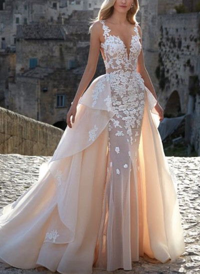 Sheath/Column Sweetheart Lace/Tulle Wedding Dresses With Appliques Lace