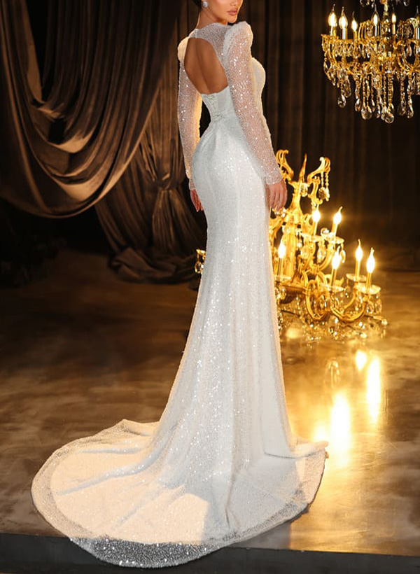 Sheath/Column Square Neckline Sequined Wedding Dresses With Back Hole