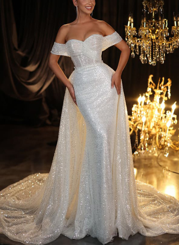 Trumpet/Mermaid Off-The-Shoulder Detachable Sequined Wedding Dresses