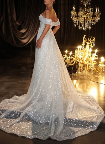 Trumpet/Mermaid Off-The-Shoulder Detachable Sequined Wedding Dresses