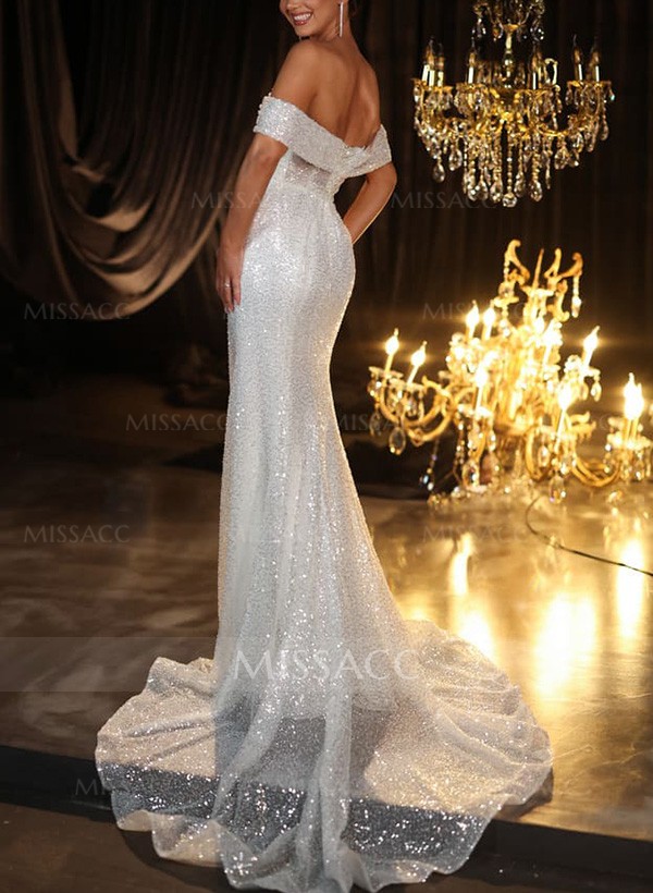 Trumpet/Mermaid Off-The-Shoulder Detachable Sequined Wedding Dresses