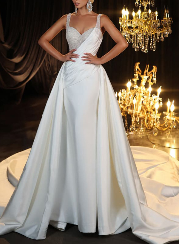 Trumpet/Mermaid Sweetheart Sleeveless Satin/Sequined Wedding Dresses