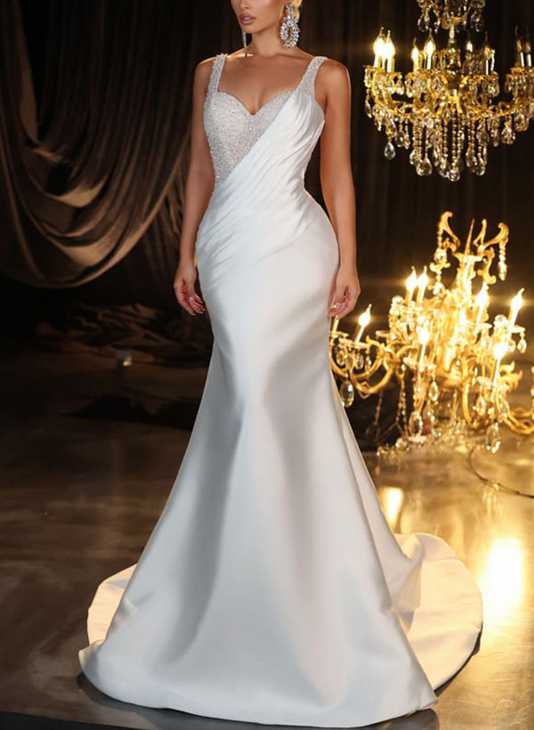 Trumpet/Mermaid Sweetheart Sleeveless Satin/Sequined Wedding Dresses