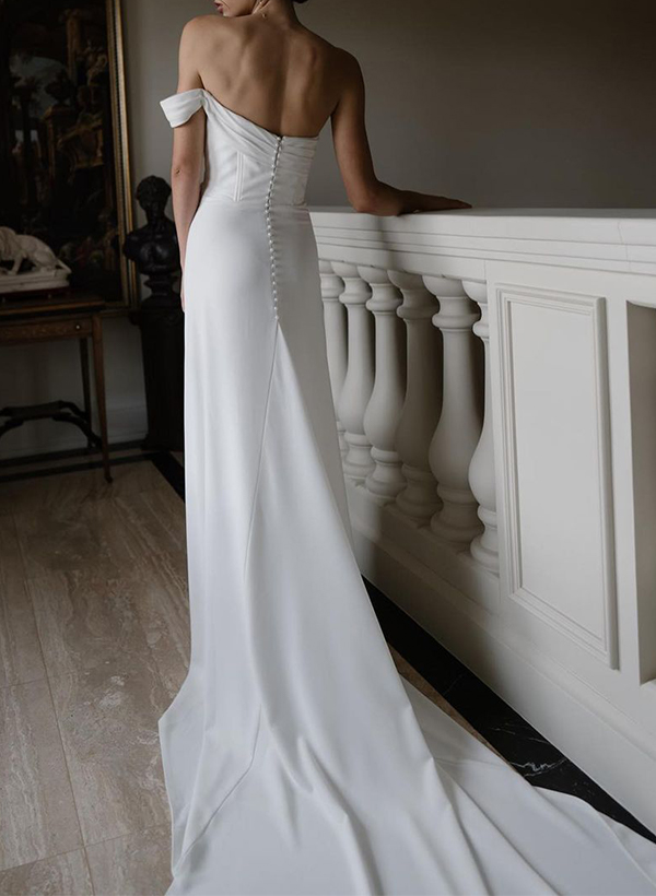 Sheath/Column One-Shoulder Sleeveless Silk Like Satin Wedding Dresses