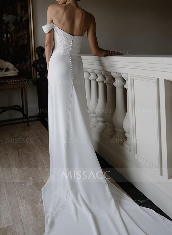 Sheath/Column One-Shoulder Sleeveless Silk Like Satin Wedding Dresses