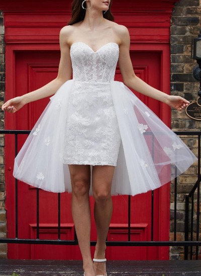 Sheath/Column Sweetheart Lace/Tulle Wedding Dresses With Bow(s)