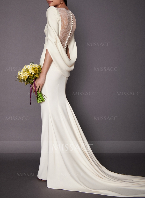 Trumpet/Mermaid Silk Like Satin Wedding Dresses With Appliques Lace