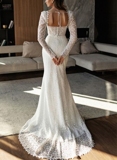 Trumpet/Mermaid Sweep Train Lace Wedding Dresses With Back Hole