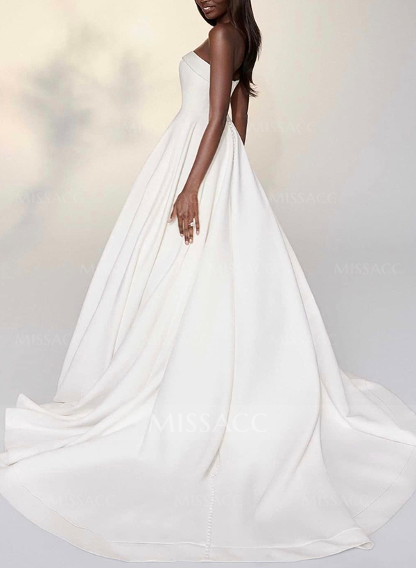 A-Line Sweetheart Sleeveless Sweep Train Satin Wedding Dresses