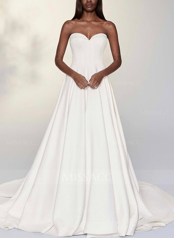 A-Line Sweetheart Sleeveless Sweep Train Satin Wedding Dresses