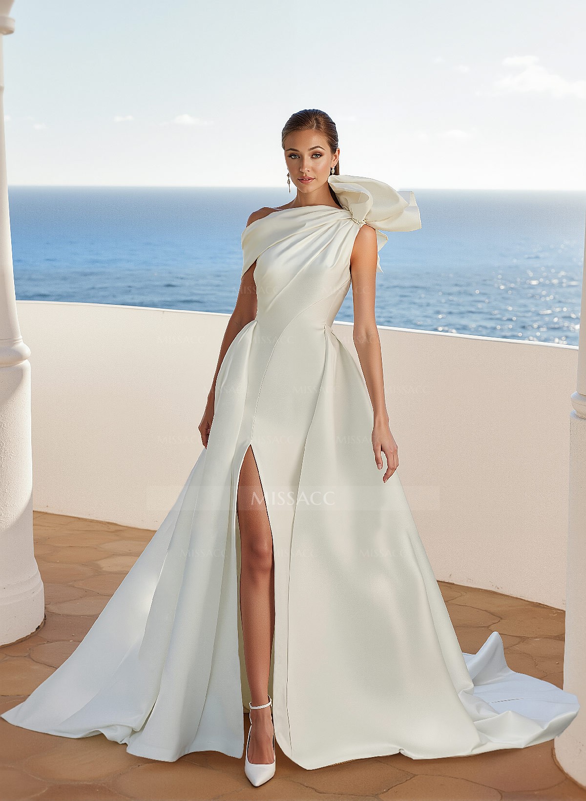 Trumpet/Mermaid Asymmetrical Satin Wedding Dresses With Ruffle