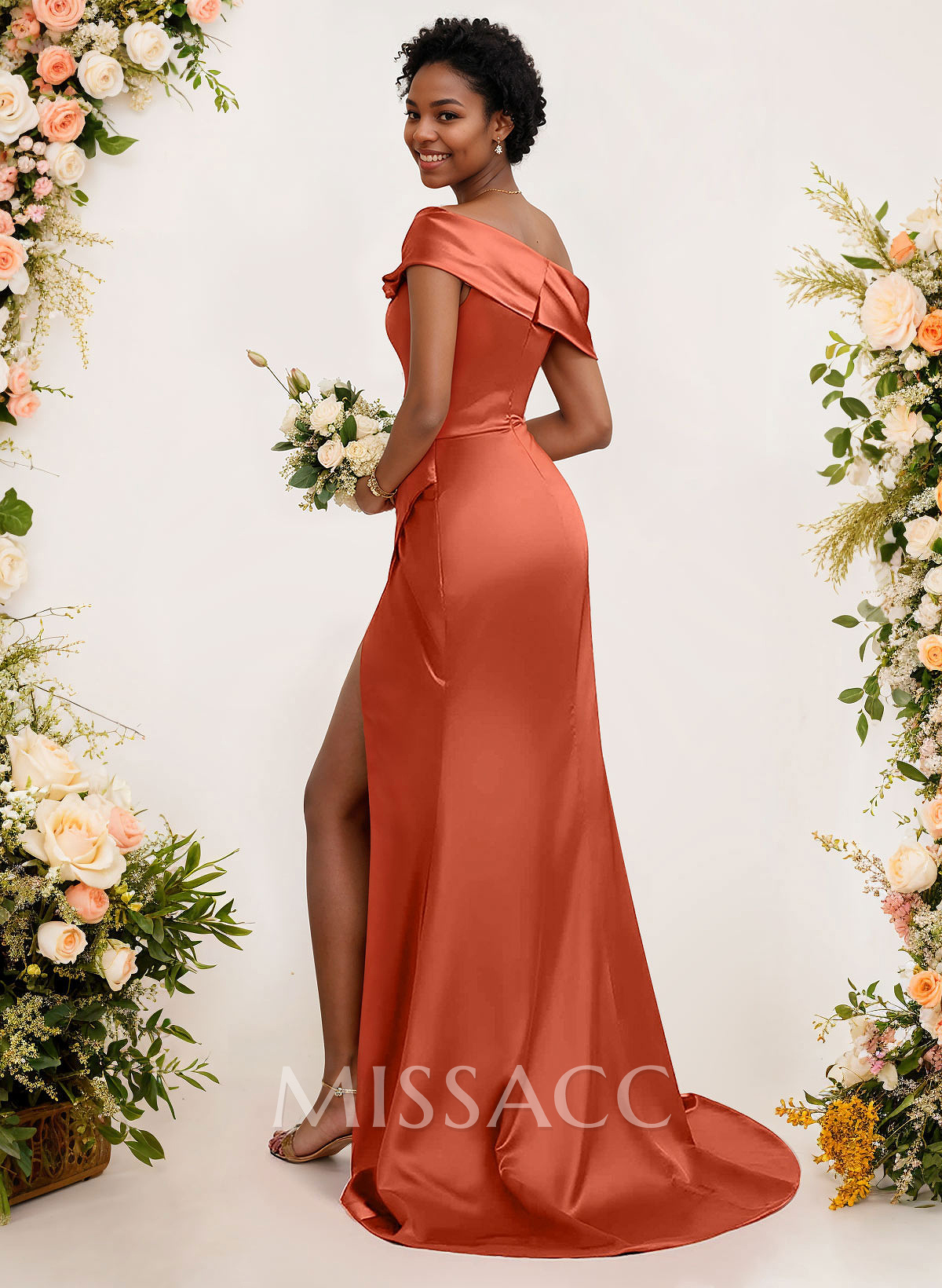 Sheath/Column Asymmetrical Sleeveless Satin Bridesmaid Dresses With Split Front Sheath/Column Asymmetrical Sleeveless Satin Bridesmaid Dresses With Split Front