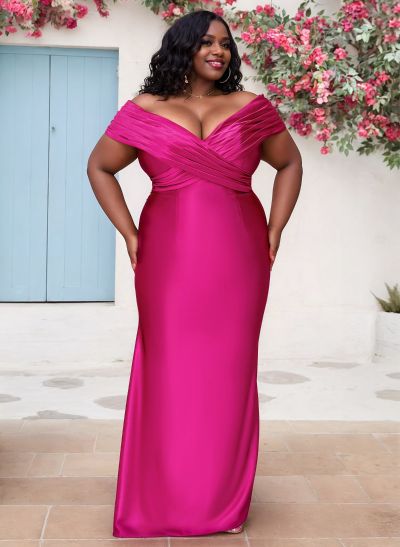 Sheath/Column Off-The-Shoulder Sleeveless Silk Like Satin Bridesmaid Dresses