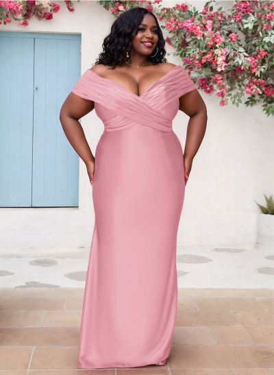 Sheath/Column Off-The-Shoulder Sleeveless Silk Like Satin Bridesmaid Dresses