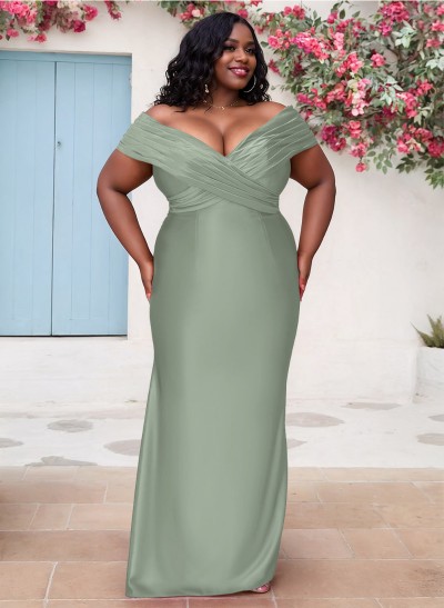 Sheath/Column Off-The-Shoulder Sleeveless Silk Like Satin Bridesmaid Dresses