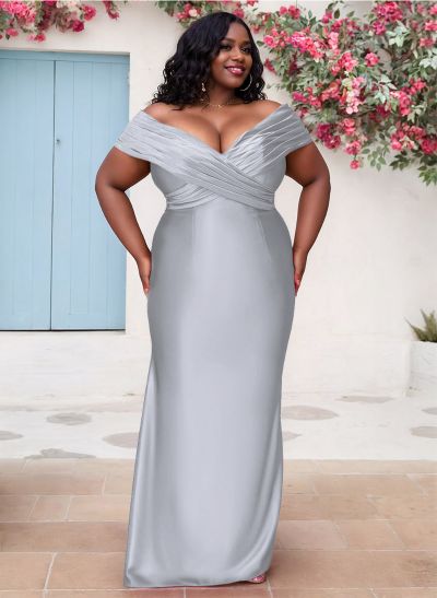 Sheath/Column Off-The-Shoulder Sleeveless Silk Like Satin Bridesmaid Dresses