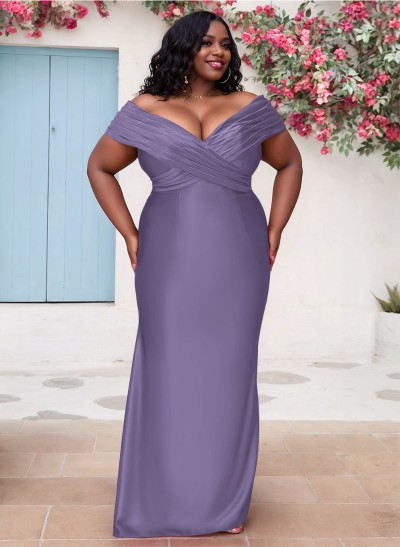 Sheath/Column Off-The-Shoulder Sleeveless Silk Like Satin Bridesmaid Dresses