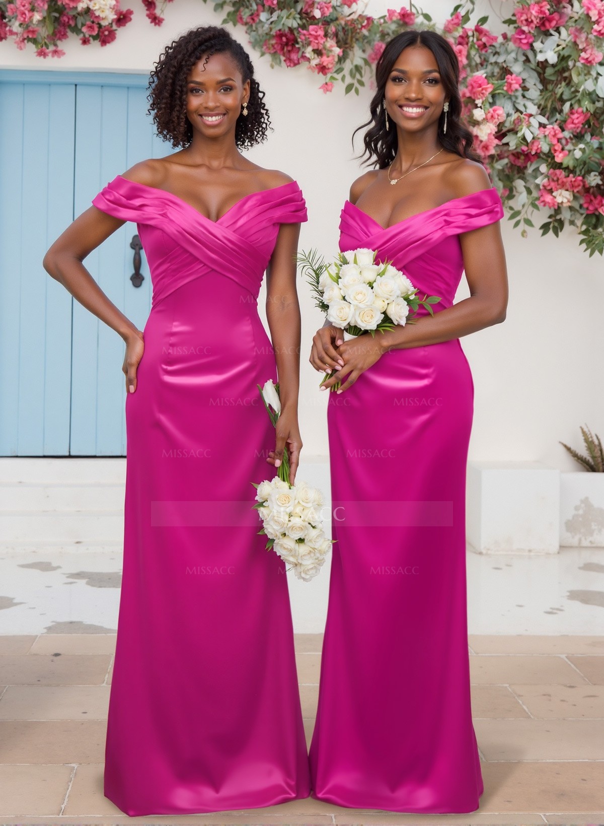 Sheath/Column Off-The-Shoulder Sleeveless Silk Like Satin Bridesmaid Dresses