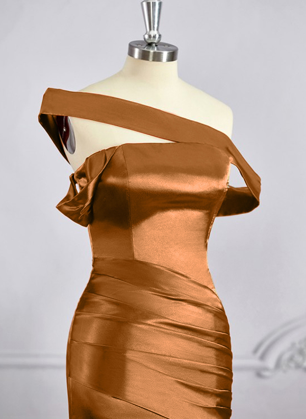Trumpet/Mermaid Asymmetrical Stretch Satin Knit Bridesmaid Dresses With High Split