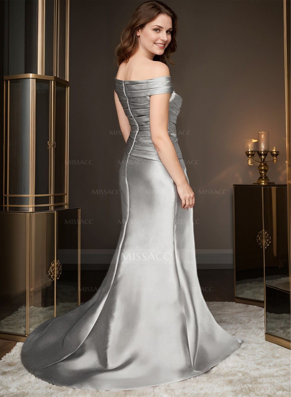 Sheath/Column Off-The-Shoulder Sleeveless Satin Bridesmaid Dresses With Ruffle