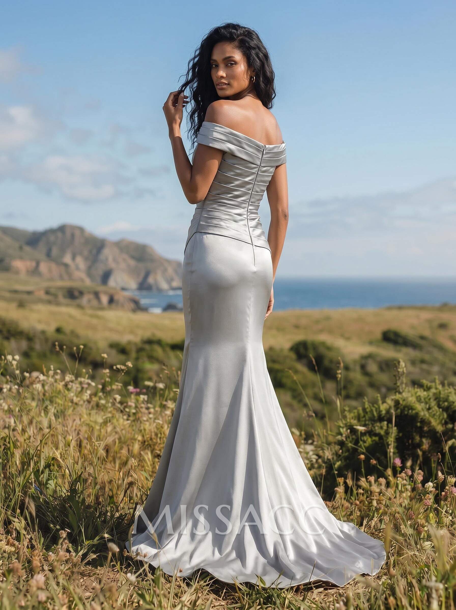 Sheath/Column Off-The-Shoulder Sleeveless Satin Bridesmaid Dresses With Ruffle Sheath/Column Off-The-Shoulder Sleeveless Satin Bridesmaid Dresses With Ruffle