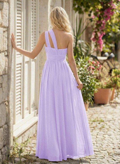 A-Line One-Shoulder Sleeveless Floor-Length Chiffon Bridesmaid Dresses