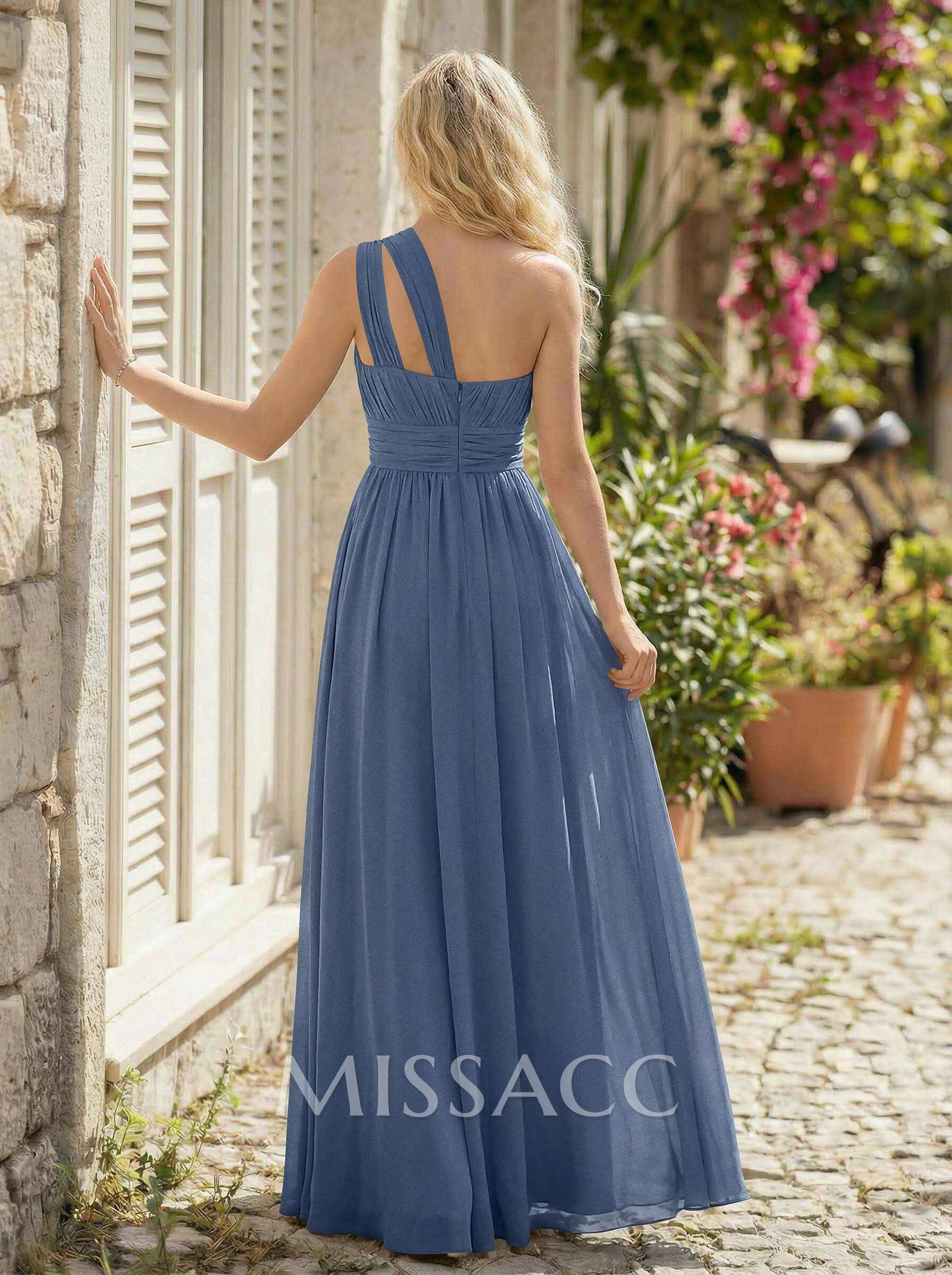 A-Line One-Shoulder Sleeveless Floor-Length Chiffon Bridesmaid Dresses A-Line One-Shoulder Sleeveless Floor-Length Chiffon Bridesmaid Dresses