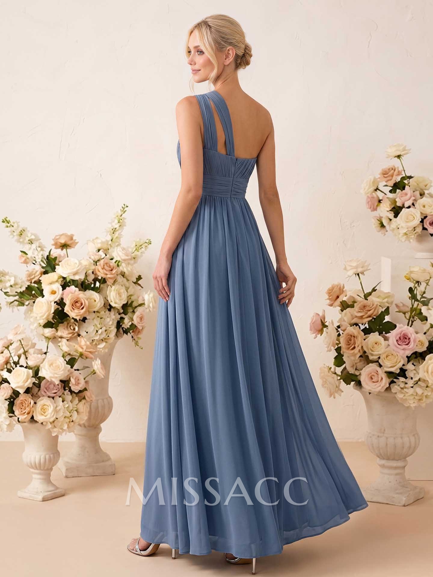 A-Line One-Shoulder Sleeveless Floor-Length Chiffon Bridesmaid Dresses A-Line One-Shoulder Sleeveless Floor-Length Chiffon Bridesmaid Dresses