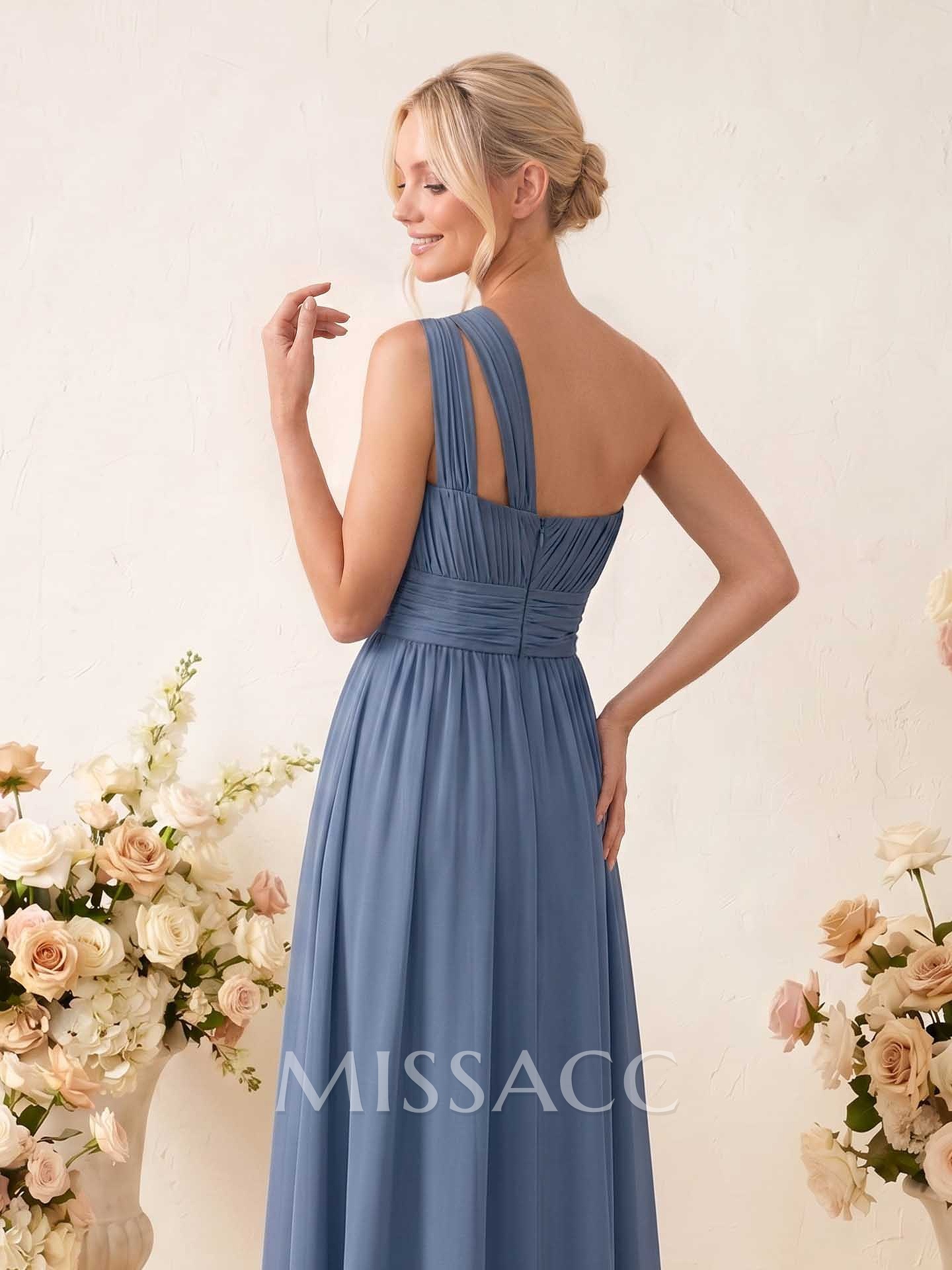 A-Line One-Shoulder Sleeveless Floor-Length Chiffon Bridesmaid Dresses A-Line One-Shoulder Sleeveless Floor-Length Chiffon Bridesmaid Dresses