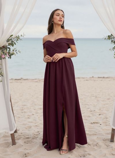 A-Line Off-The-Shoulder Elastic Satin Bridesmaid Dresses With High Split