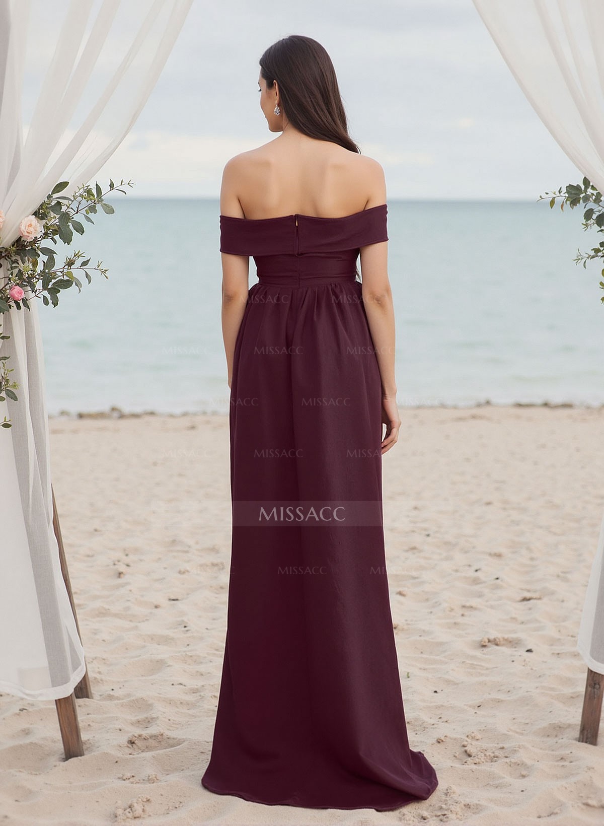 A-Line Off-The-Shoulder Elastic Satin Bridesmaid Dresses With High Split