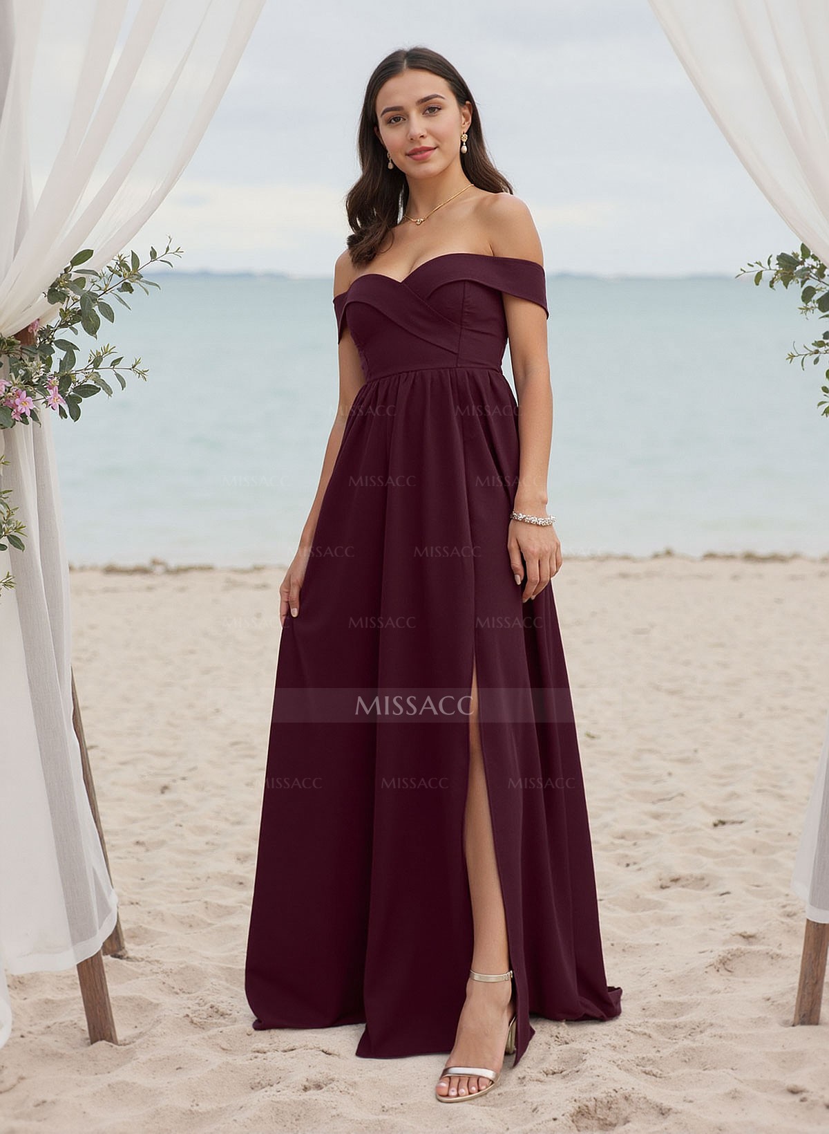 A-Line Off-The-Shoulder Elastic Satin Bridesmaid Dresses With High Split