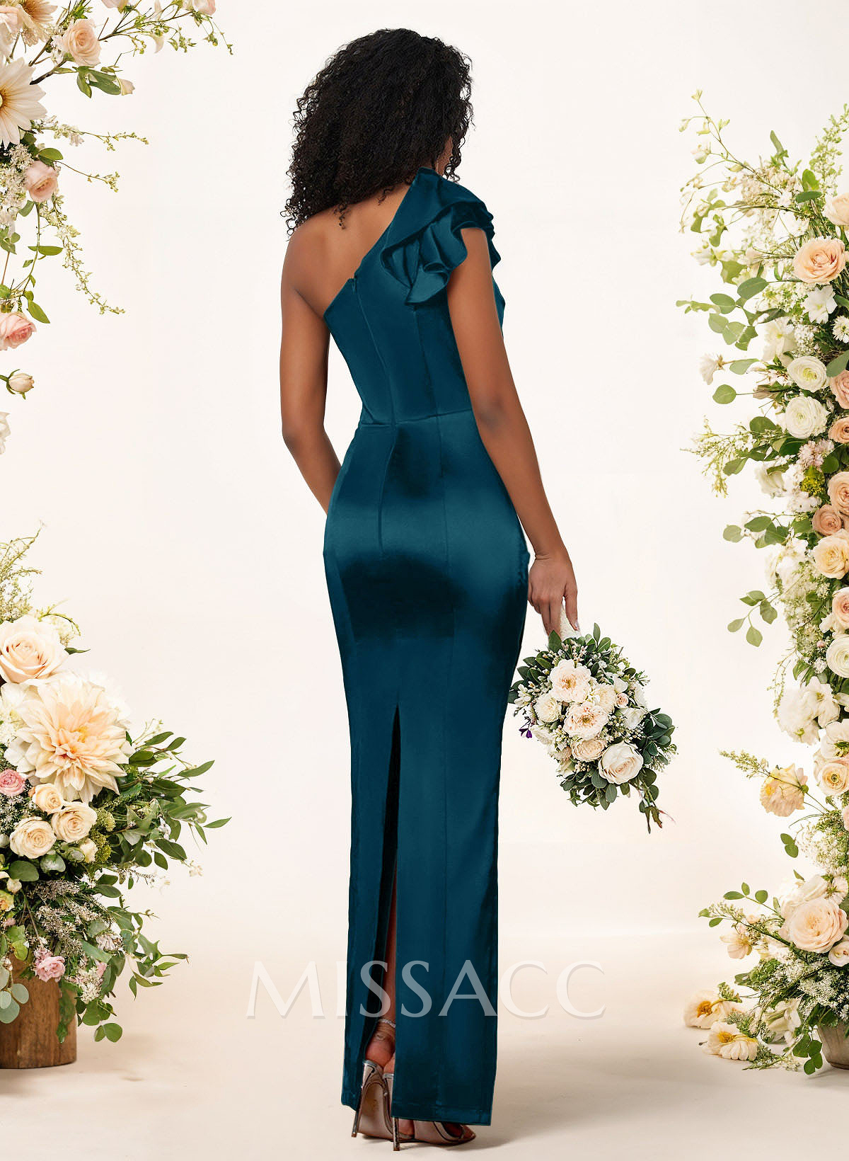 Sheath/Column One-Shoulder Silk Like Satin Bridesmaid Dresses With Ruffle Sheath/Column One-Shoulder Silk Like Satin Bridesmaid Dresses With Ruffle