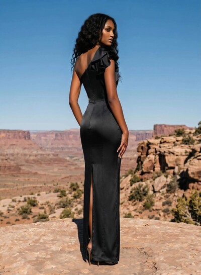 Sheath/Column One-Shoulder Silk Like Satin Bridesmaid Dresses With Ruffle