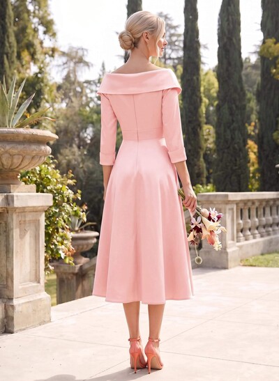 A-Line V-Neck 3/4 Sleeves Knee-Length Satin Bridesmaid Dresses