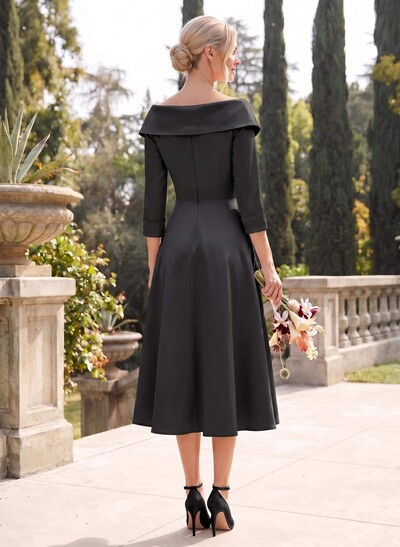 A-Line V-Neck 3/4 Sleeves Knee-Length Satin Bridesmaid Dresses