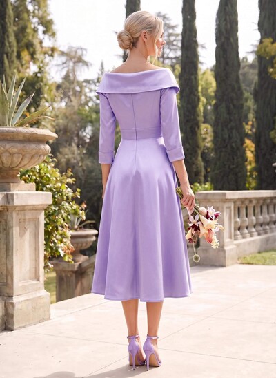 A-Line V-Neck 3/4 Sleeves Knee-Length Satin Bridesmaid Dresses