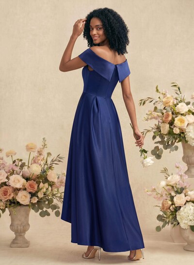 A-Line Off-The-Shoulder Sleeveless Asymmetrical Satin Bridesmaid Dresses