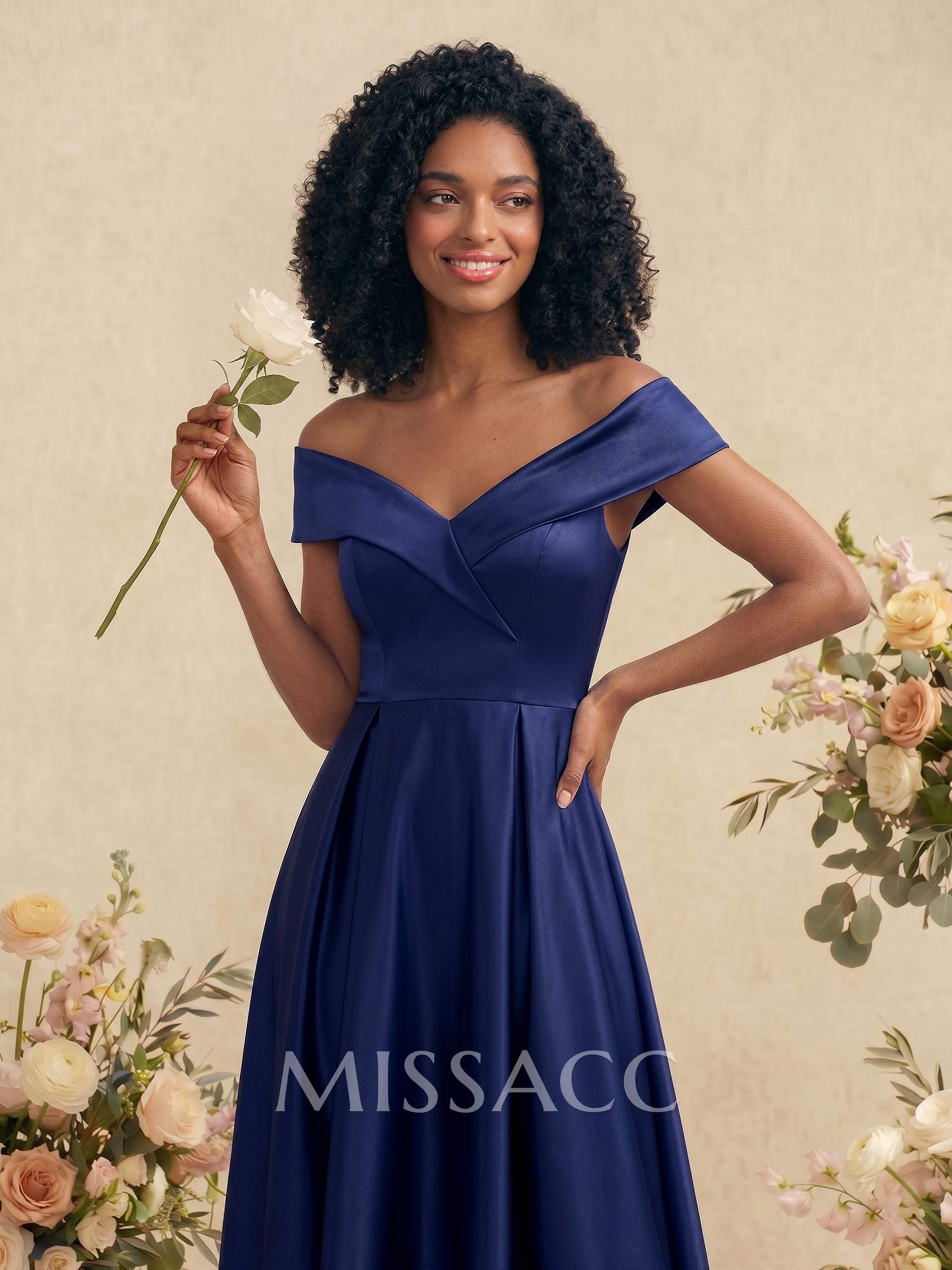 A-Line Off-The-Shoulder Sleeveless Asymmetrical Satin Bridesmaid Dresses A-Line Off-The-Shoulder Sleeveless Asymmetrical Satin Bridesmaid Dresses