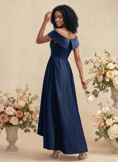 A-Line Off-The-Shoulder Sleeveless Asymmetrical Satin Bridesmaid Dresses