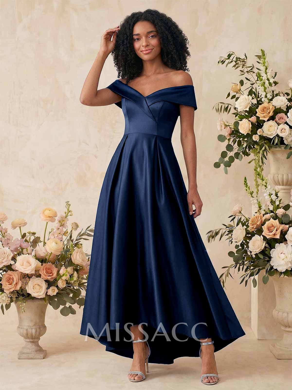 A-Line Off-The-Shoulder Sleeveless Asymmetrical Satin Bridesmaid Dresses A-Line Off-The-Shoulder Sleeveless Asymmetrical Satin Bridesmaid Dresses