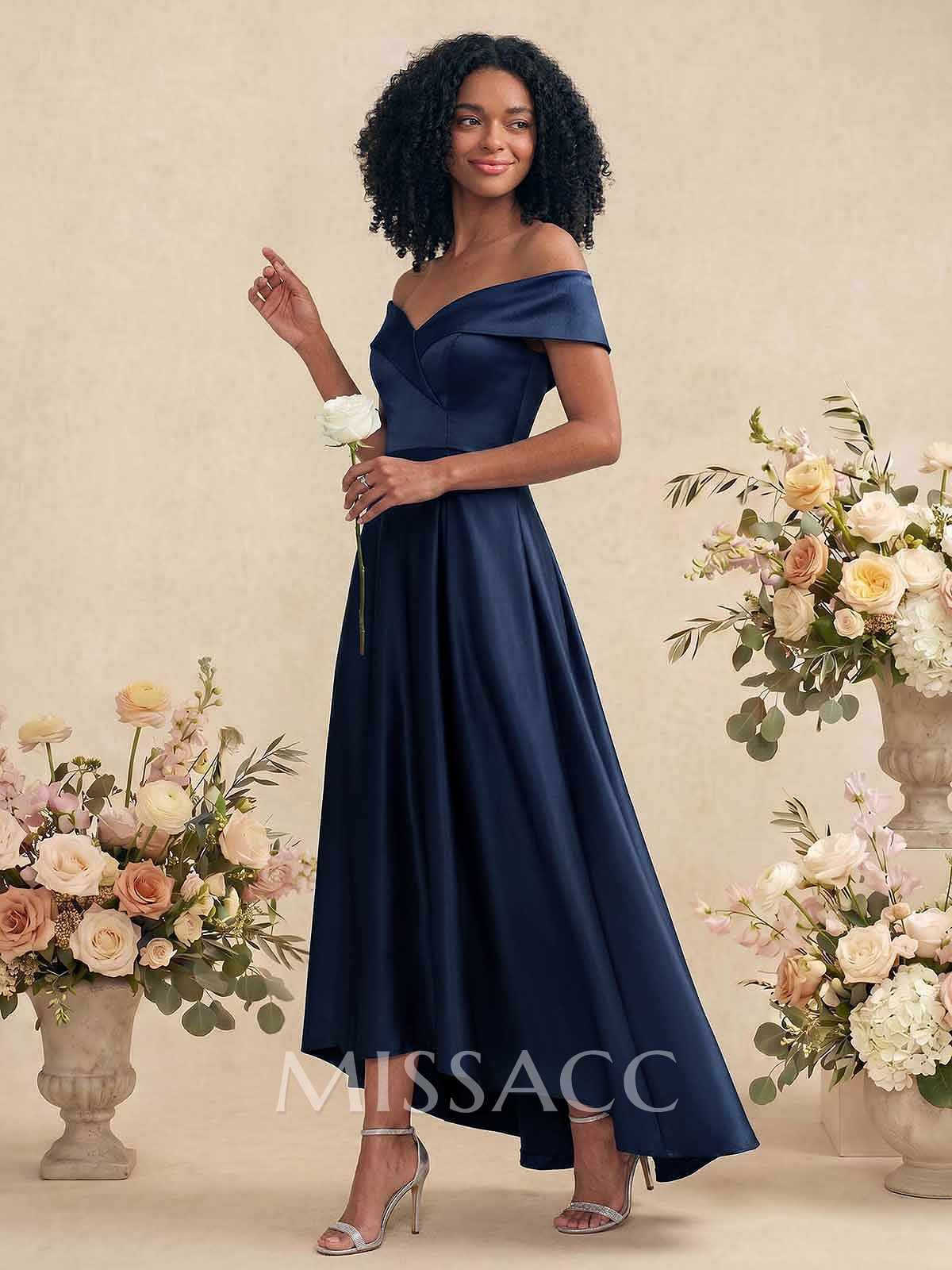 A-Line Off-The-Shoulder Sleeveless Asymmetrical Satin Bridesmaid Dresses A-Line Off-The-Shoulder Sleeveless Asymmetrical Satin Bridesmaid Dresses