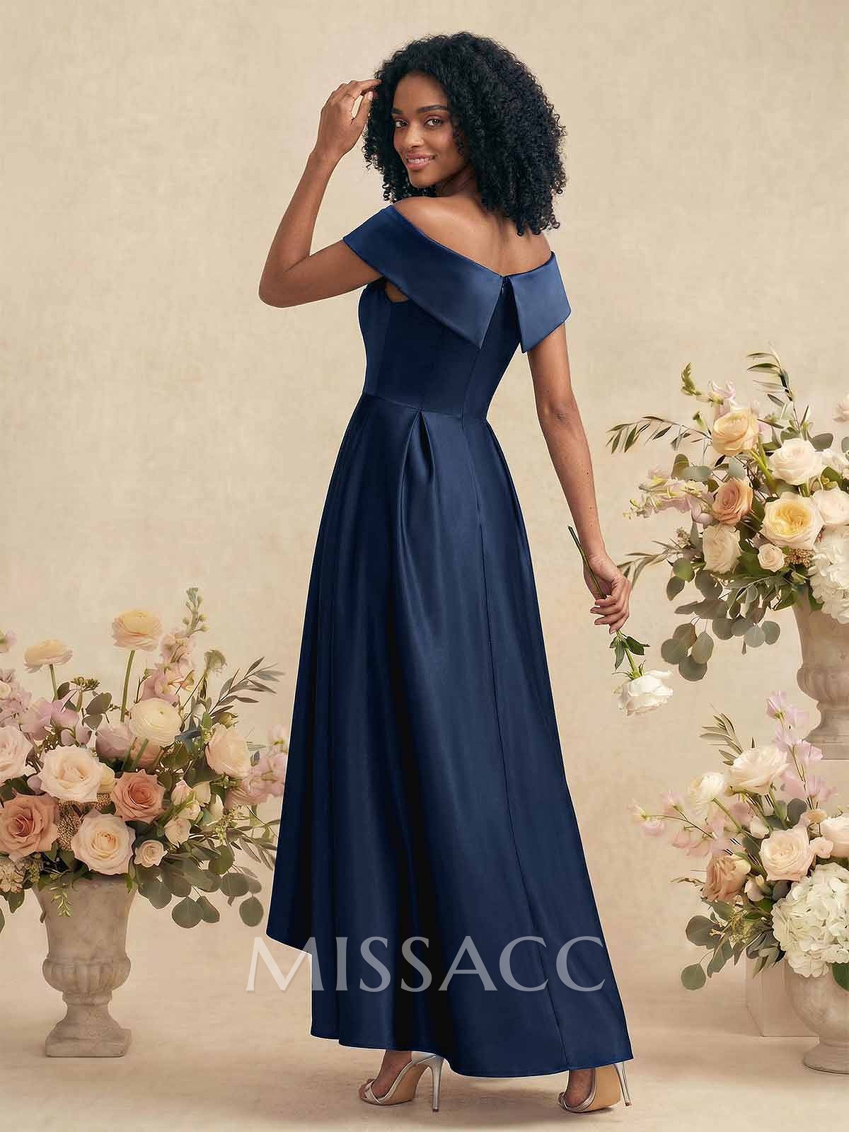 A-Line Off-The-Shoulder Sleeveless Asymmetrical Satin Bridesmaid Dresses A-Line Off-The-Shoulder Sleeveless Asymmetrical Satin Bridesmaid Dresses