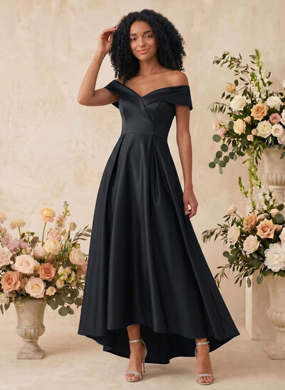 A-Line Off-The-Shoulder Sleeveless Asymmetrical Satin Bridesmaid Dresses