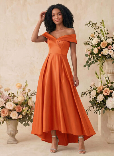 A-Line Off-The-Shoulder Sleeveless Asymmetrical Satin Bridesmaid Dresses