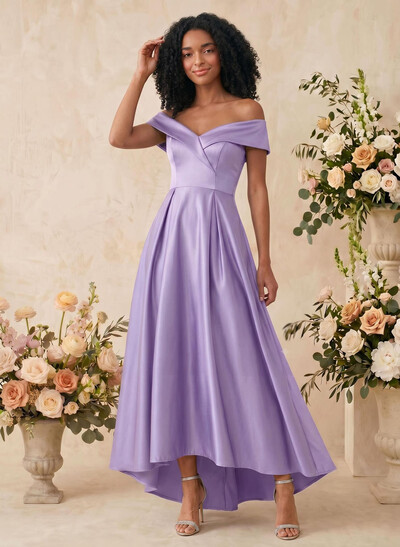 A-Line Off-The-Shoulder Sleeveless Asymmetrical Satin Bridesmaid Dresses